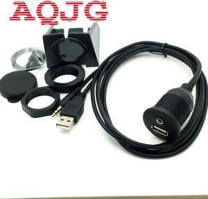 1m Car Dash Board Mount 3.5mm USB 2.0 AUX Socket Extension Lead Panel Cable