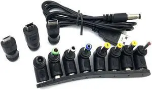 Universal Power Cable, USB to DC 5.5 * 2.1mm Jack 5V Charging Cord with 10 Selectable Connector Tips(5.5*2.5, 4.8*1.7, 4.0*1.7,