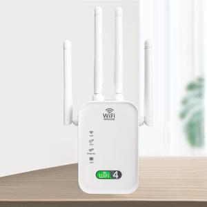 WiFi Long Range Extender Wall-mounted Internet Signal Booster 300Mbps Wide Coverage with 4 External Antennas