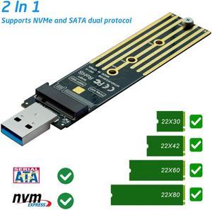 M2 SSD Adapter NVMe Enclosure M.2 to USB 3.1 Case for NVME PCIE NGFF SATA M/B Key 2230/2242/2260/2280 SSD RTL9210B Dual Protocol