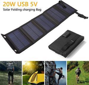 20W Portable Solar Panel 5V Folding Solar Cell Foldable Waterproof USB Port Charger Mobile Power Bank for Phone Outdoor