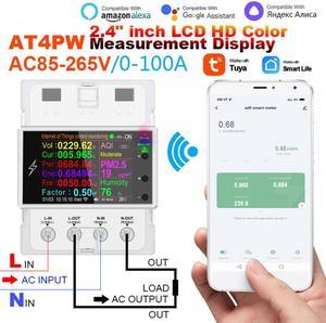 AT4PW Volt Amp Kwh Frequency Factor Meter AC 110V 220V 100A WiFi Electricity Power Monitor Remote Control Share Management