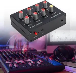 7 Band Digital Equalizer RCA Output Input Dual Channel Sound Equalizer Headphone Preamplifier 3.5mm Jack Aluminum Alloy DC5V-12V