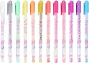 12 Pieces Colored Gel Pens Glitter Gel Ink Pens for Kid Student Doodling Book DIY Scrapbooking Journaling Card Making