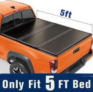 TIPTOP Tri-Fold Hard Tonneau Cover Truck Bed FRP On Top For 2016-2023 Tacoma 5ft Bed (60.5") | TPM3 |For Models With or Without The Deck Rail System|