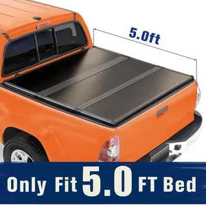 TIPTOP Tri-Fold Hard Tonneau Cover Truck Bed FRP On Top For 2005-2015 Tacoma 5ft Bed (60.3") | TPM3 |For Models With or Without The Deck Rail System|
