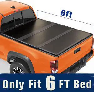 TIPTOP Tri-Fold Hard Tonneau Cover Truck Bed FRP On Top For 2016-2023 Tacoma 6ft Bed (73.7") | TPM3 |For Models With or Without The Deck Rail System|
