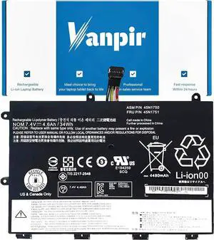 45N1750 45N1748 Laptop Battery Compatible with Lenovo ThinkPad Yoga 11E/ Yoga 11E Chromebook Series Notebook 45N1748 45N1749 45N1751 7.4V 34W 4600mAh 4-Cell