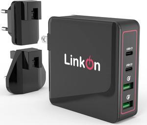 LinkOn Ganius 166W (136W Certified) Wall Charger GaN Tech 100W USB-C PD3.0 PPS and 18W USB-A QC4.0+ Compatible with MacBook Dell HP Surface Lenovo Samsung S20 Ultra Note 10+ Travel International