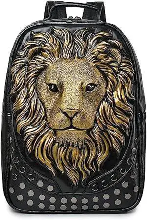 kiisy 3D Lion Laptop Backpack Unique Designer PU Leather Fashion Travel Rivet Punk Backpack (Black G) kiisy 3D Lion Laptop Backpack Unique Designer PU Leather Fashion Travel Rivet Punk Backpack (Black G)