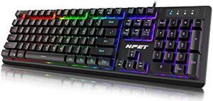 NPET K10 Wired Gaming Keyboard, LED Backlit, Spill-Resistant Design, Multimedia Keys, Quiet Silent USB Membrane Keyboard for Desktop, Computer, PC (Black)