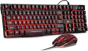 Rii Gaming Keyboard and Mouse Set, 3-LED Backlit Mechanical Feel Business Office Keyboard Colorful Breathing Backlit Gaming Mouse for Working or Primer Gaming,Office Device (RK108)