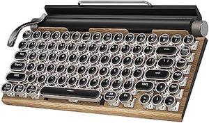Retro Typewriter Keyboard Wireless, Mechanical Gaming Vintage Keyboard 83-Key Blue Switches Punk Round Keycap, 14 Modes LED Backlight, Type-C, Bluetooth 5.0Compatible with PC/Laptop/Pad/Phone, Wooden