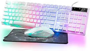 Gaming Keyboard and Mouse Combo-Rainbow Keyboard &Gaming Mouse LED Backlit 3600DPI Wired Mechanical Feeling Compatible with Windows Mac Xbox one ps4 (Illuminated Keys, White) Gaming Keyboard and Mouse Combo-Rainbow Keyboard &Gaming Mouse LED Backlit 3600DPI Wired Mechanical Feeling Compatible with Windows Mac Xbox one ps4 (Illuminated Keys, White)
