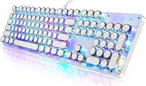 YSCP Typewriter Style Mechanical Gaming Keyboard RGB Backlit Wired with Blue Switch Retro Round Keycap 104 Keys Keyboard (Writertype Keyboard-104keys White)