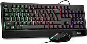 Rii RK400 RGB Gaming Keyboard and Mouse Combo ,Wired Mechanical Feel 3-LED Backlit Keyboard,104 Keys USB Ergonomic Wrist Rest Keyboard,6 Button RGB Mouse for Windows Gamer Desktop, Computer (Black)