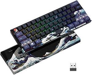 HITIME XVX 60% Gaming Keyboard, Rechargeable RGB Wireless Mechanical, Mini 60 Percent Gamer Keyboard with Hot-Swappable Gateron G Yellow Pro Switch for Windows & Mac (Great Wave Off Kanagawa)