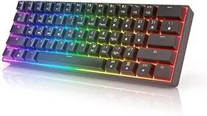 HK Gaming GK61 Mechanical Gaming Keyboard 60 Percent | 61 RGB Rainbow LED Backlit Programmable Keys | USB Wired | for Mac and Windows PC | Hotswap Gateron Mechanical Blue Switches | Black
