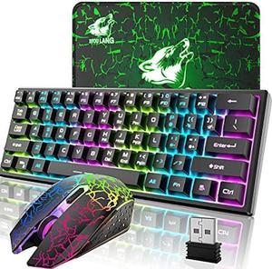 Wireless Gaming Keyboard and Mouse Combo,61 Key Rainbow Backlit Keyboard with Rechargeable 4000mAh,Mechanical Feel,Ergonomic,Quiet,RGB Mute Mice and Mousepad for PS4,Xbox One,Desktop,PC