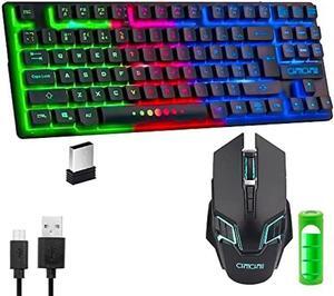 Gaming Wireless TKL Keyboard Mouse Combo Rechargeable LED Backlit Tenkeyless Compact 87 Keys 6 Button for Computer Laptop PS4 PS5 Switch Compatible with Windows XP/7/8/10 iMac MacBook Xbox one X
