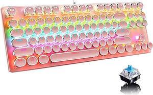 Ltvystore Mechanical Gaming Pink Keyboard,87 Key Retro Punk Typewriter-Style,Blue Switch RGB Backlit Keyboard,Anti-Ghosting, USB Wired, for PC Laptop Desktop Computer, for Game and Office