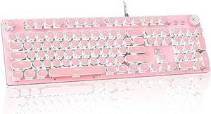 LexonElec Typewriter Style Retro Wired Mechanical Gaming Keyboard,Vintage Steampunk Keyboard with White Backlit,104-Key Blue Switch Cute Keyboard,Round Keycaps Knob Control for PC/Windows/Mac
