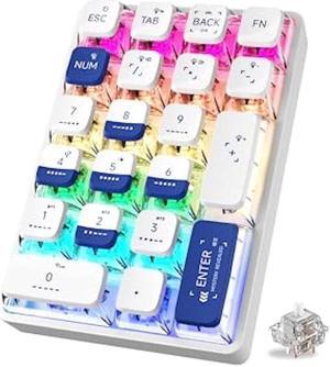 SOLAKAKA K21 RGB Backlit Tri-Mode Wireless Mechanical Number Pad Supports 3 Bluetooth/2.4GHz/Type C Wired,Hot Swappable 21 Keys Mechanical Numpad with Pudding Style PBT Keycaps