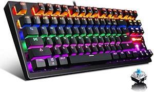 Anivia True Mechanical Gaming Keyboard Wired, Ergonomic Keyboard with Blue Switches, 87 Keys Waterproof Mini Keyboard for PC Laptop, RGB LED Rainbow Backlight