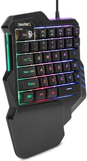 ENHANCE Gaming Keypad One Handed Gaming Keyboard Mini Keyboard - 7 Color LED Backlit, Programmable Keys, Ergonomic Wrist Pad and Braided USB Cable - Small Gaming Keyboard Great for FPS Games