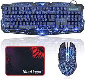 BlueFinger Gaming Keyboard and Mouse,USB Wired Backlit Gaming Mouse and Keyboard Combo,Letters Glow, 3 Color Crack Backlit,Illumination Keyboard and Mouse Set for Game and Work