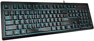 POWZAN Light Up Quiet Gaming Keyboard - Membrane Silent Wired Keyboard with Low Profile Lighted Key for Computer, Windows PC Gamer - Full Size, Black
