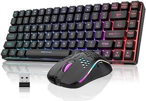 RedThunder K84 Wireless Keyboard and Mouse Combo, Rainbow LED Backlit Rechargeable Battery, 75% Layout 84 Keys TKL Ultra Compact Gaming Keyboard & Lightweight 7200 DPI Honeycomb Optical Mouse (Black)