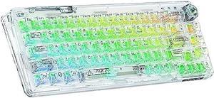 CC MALL 60% Portable Transparent Gasket Mechanical Gaming Keyboard,RGB Backlit Compact 68 Clear Keycaps,Include 2.4Ghz/Bluetooth/USB-C Connections,Ice Crystal Switch(White)