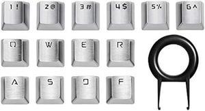 Hallsen Metal Keycaps (WASDQREF+1-6) Mechanical Gaming Keyboard Keycaps for FPS & MOBA, Stainless Steel Custom 60% Keycaps Kit with Key Puller for Mechanical Keyboard Cherry Mx Switches (Silver)