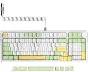 AJAZZ Wireless Gaming Keyboard,2 in 1 Custom Coiled Cable,Illuminated RGB Hot Swappable,Triple Mode 2.4G/BT5.0/Wired,PBT Keycaps,Gasket Mount,Knob,Rechargeable 4000mAh for PC/Mac/Windows(Blue Switch)
