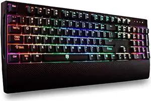 Deco Gear Mechanical Gaming Keyboard, Anti-Ghosting, Ergonomic Fixed Palm Rest, Full Customizable RGB Backlit, Carbon Fiber Design, Outemu Blue Switch, Wired, Black