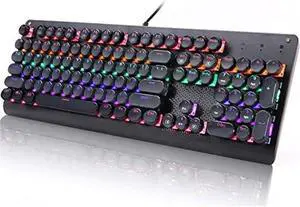 E-YOOSO Retro Mechanical Gaming Keyboard, Typewriter Style LED Backlit Keyboard with 104 Round Keys for Game and Office, Computer, Laptop, Desktop K600 (Blue Switch)