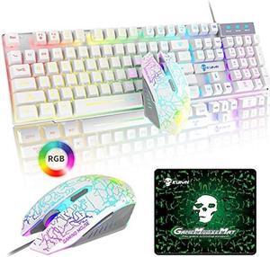 RGB Gaming Keyboard and Mouse Combo with Rainbow LED Backlight USB Wired Mechanical Feel Anti-ghosting Ergonomic Waterproof Letter Glow RGB Mute Mice for Computer PC Working or Gamer