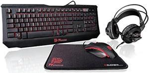 Thermaltake Tt eSPORTS Knucker 4-in-1 3 Color Membrane Keyboard & 2400 DPI Avago 5050 Optical Gaming Mouse & Headset & Mouse Pad Combo Kit KB-GCK-PLBLUS-01