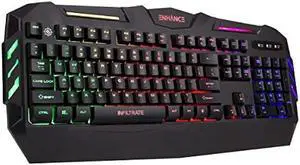 ENHANCE Infiltrate KL1 LED Gaming Keyboard - Multi Color Backlit Keyboard with 2 Lighting Modes, Spill Resistant Design, USB Braided Cable - 19 Key Rollover, Anti-Ghosting, & Multimedia Keys