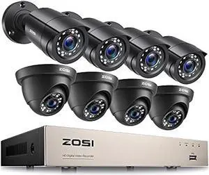 ZOSI 8CH Home Security Camera System Outdoor,5MP-Lite 8Channel H.265+ CCTV DVR and 8 x 1080p 2MP Weatherproof Surveillance Bullet Dome Cameras,80ft Night Vision, Remote Access,Motion Alerts (No HDD)