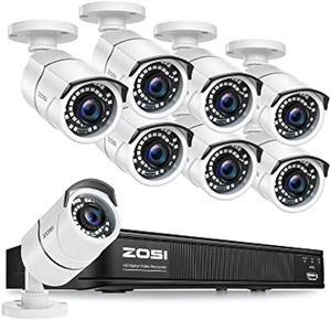 ZOSI 1080p H.265+ Security Camera System for Home, 5MP Lite 8 Channel CCTV DVR and 8 x 1080p Weatherproof Bullet Cameras Outdoor Indoor with 120ft Night Vision and 105°Wide Angle (No HDD Included)