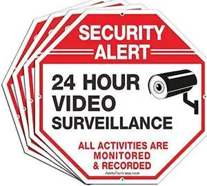 Video Surveillance Signs, Security Signs,Octagon 12 x12 Inches 40Mil Thick Aluminum Reflective sign for Home Business CCTV Security Camera, UV Protected & Waterproof, 4 pack