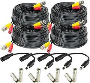 Amcrest 4-Pack 60 Feet Pre-Made All-in-One Siamese BNC Video and Power CCTV Security Camera Cable with Two Female Connectors for 960H & HD-CVI Camera and DVR (SCABLEHD60B-4pack)