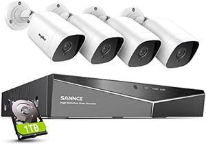 SANNCE 1080P Wired Security Camera System with 1TB Hard Drive, 5-in-1 Hybrid 8CH DVR and 4Pcs Surveillance CCTV Cameras with 100ft Night Vision, IP66 Waterproof, Easy Remote Access, 24/7 Recording
