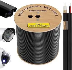 Nordstrand RG59 Siamese Cable 500ft - Coaxial CCTV Video & Power Cable - Combo Coax 20AWG Security Camera Wire - Direct Burial - Outdoor & Indoor RG59 Cable