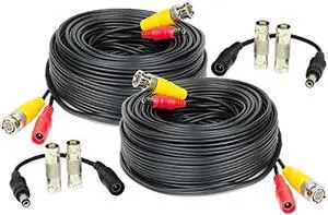 Amcrest 2-Pack 60 Feet Pre-Made All-in-One Siamese BNC Video and Power CCTV Security Camera Cable with Two Female Connectors for 960H & HD-CVI Camera and DVR (SCABLEHD60B-2pack)