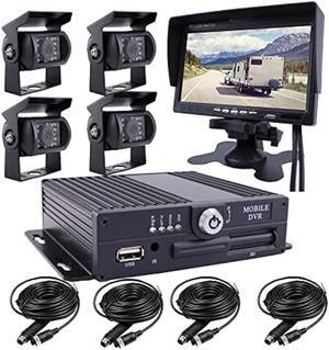 JOINLGO 4 Channel 256GB 1080P AHD HD Mobile Vehicle Car DVR MDVR Video Recorder Kit with 4pcs Waterproof Side Rear View Backup Night Vision Metal IR 2.0MP Car Camera 7 HD Car Monitor