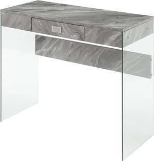 Convenience Concepts SoHo 1 Drawer Glass 36 inch Desk, Gray Faux Marble/Glass