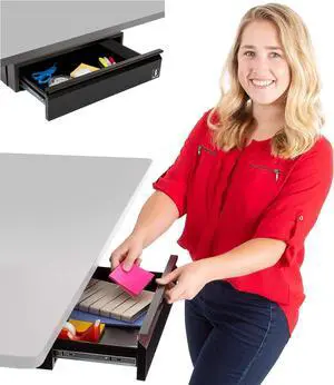 Stand Steady Attachable Under Desk Drawer | Pull-Out Storage Organizer with Smooth Sliding Tracks | Spacious Storage Drawer Easily Mounts to Desks and Workstations (Black / 17.5 x 11.5 )